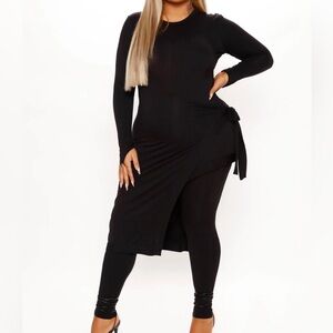 Fashion Nova Amara Pant Set Womens Plus 1X Black  Slim Fit Stretch Long Sleeve